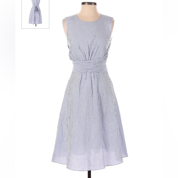 J. Crew Tie Waist Seersucker Dress - Size 4 - Picture 2 of 3
